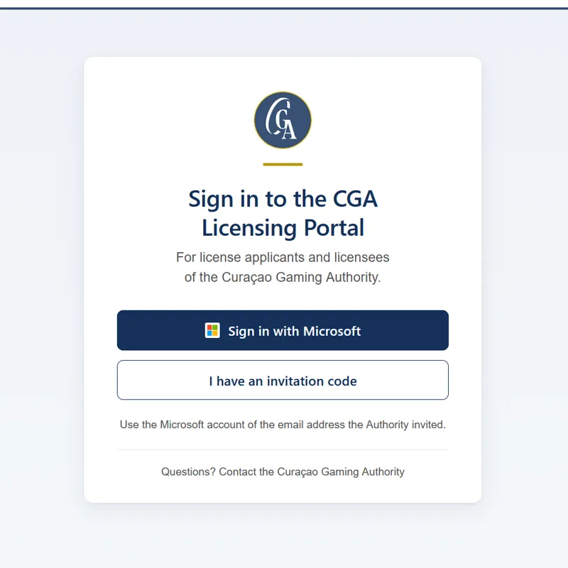 Anmeldeseite des CGA Licensing Portal mit zwei Buttons: Sign in with Microsoft und I have an invitation code