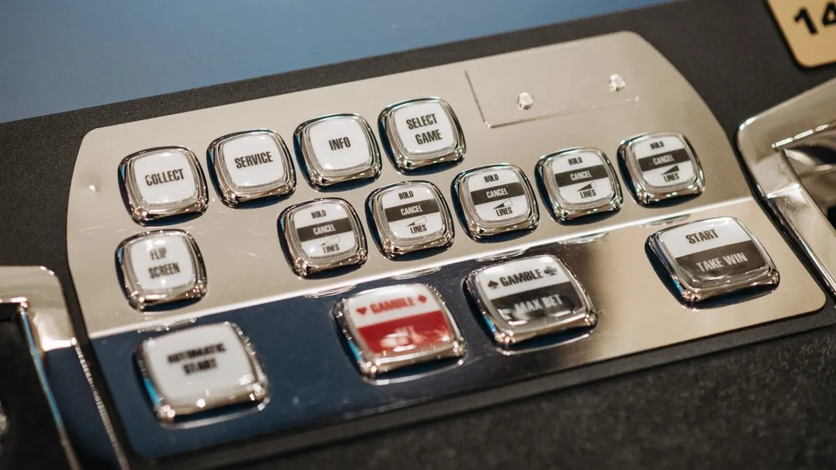 Close-up of the button panel on a gaming machine