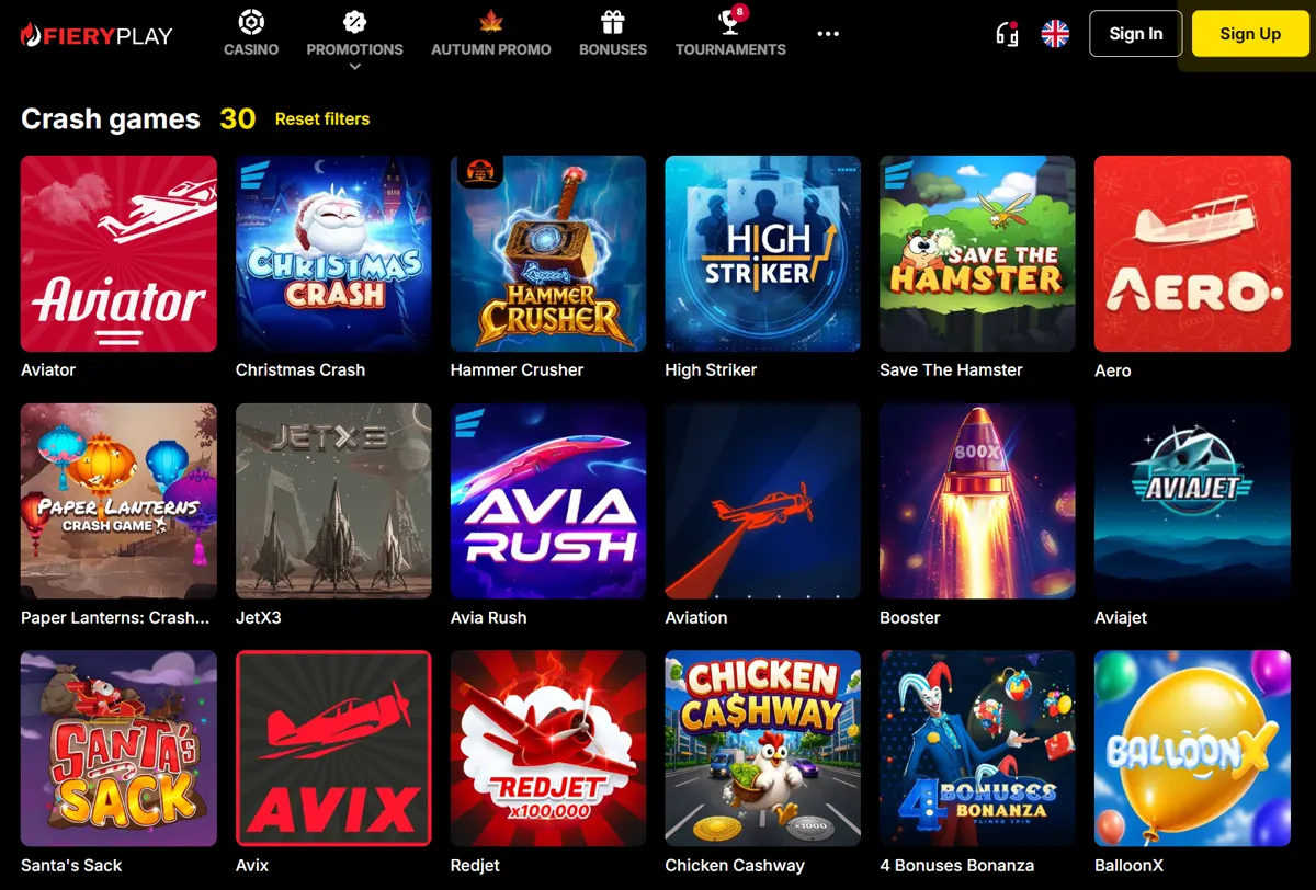 Crash-spill hos FieryPlay med Aviator, JetX3 og Avia Rush