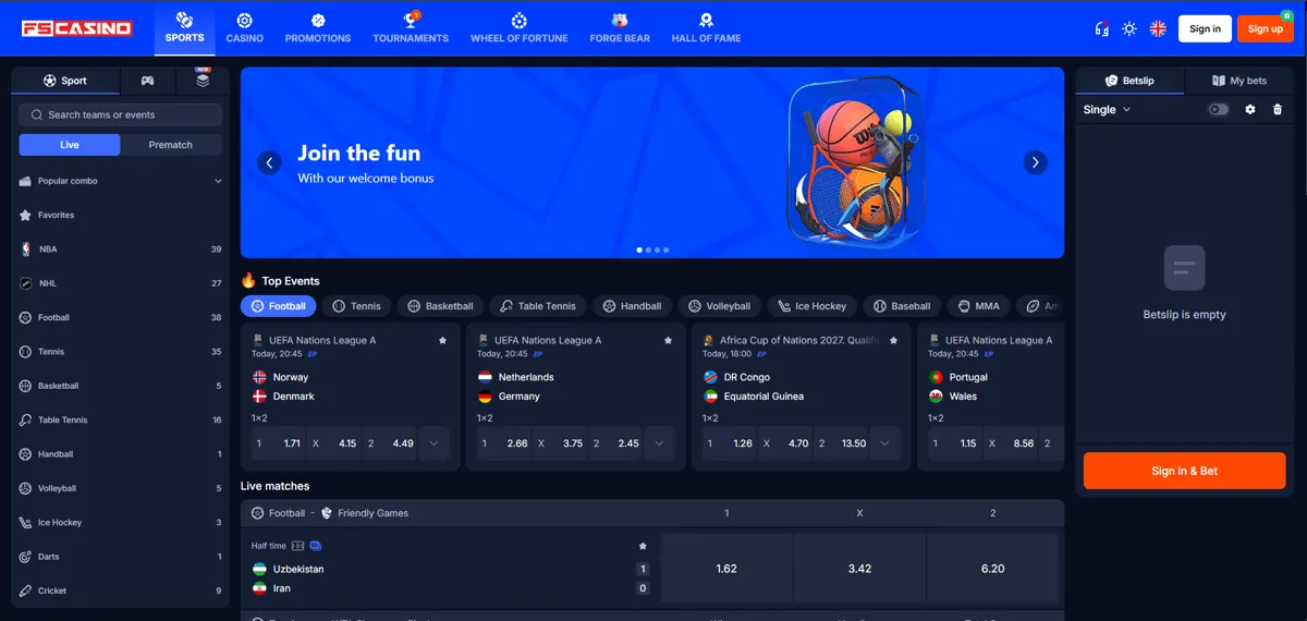 Sportsbooken hos FS.Casino