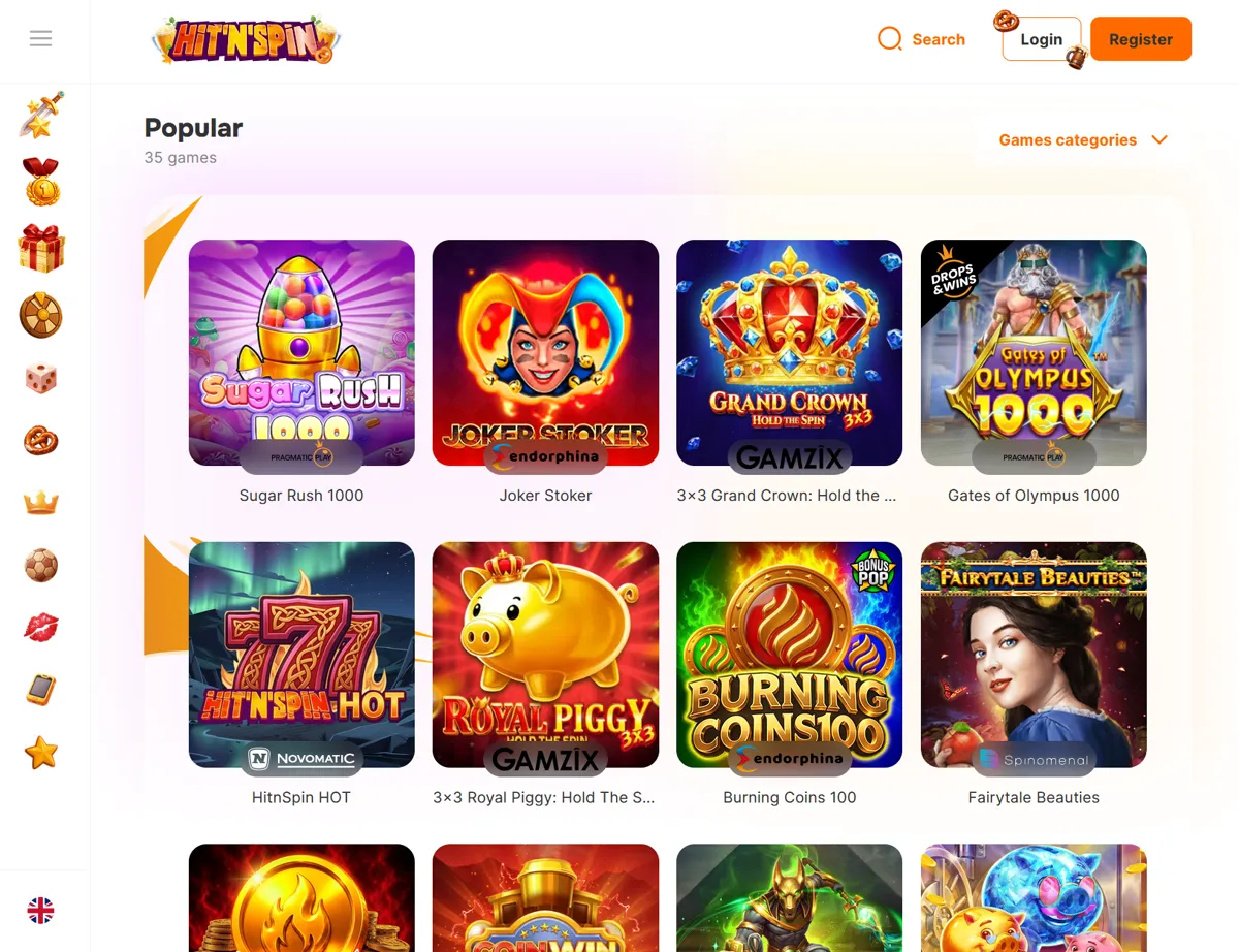 Populære spilleautomater hos Hit'n'Spin