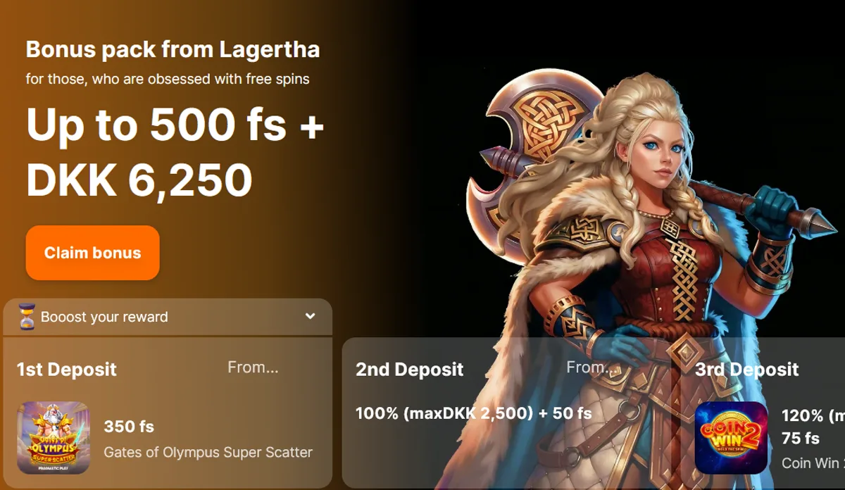 Lagertha-pakken hos Hit'n'Spin Casino med op til 500 free spins og 6.250 kr.