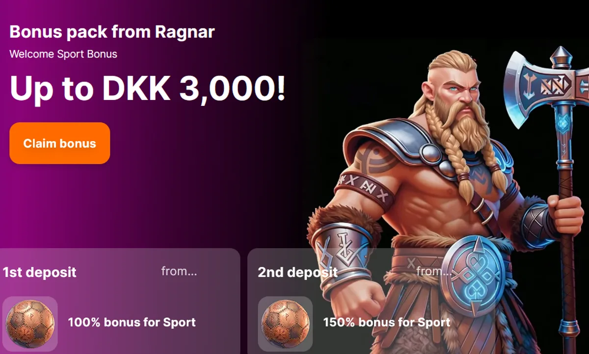 Ragnar-pakken til sport hos Hit'n'Spin Casino med op til 3.000 kr.
