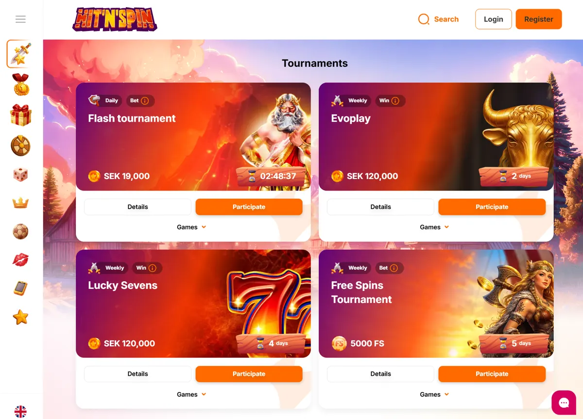 Turneringar hos Hit'n'Spin med prispotter i kronor