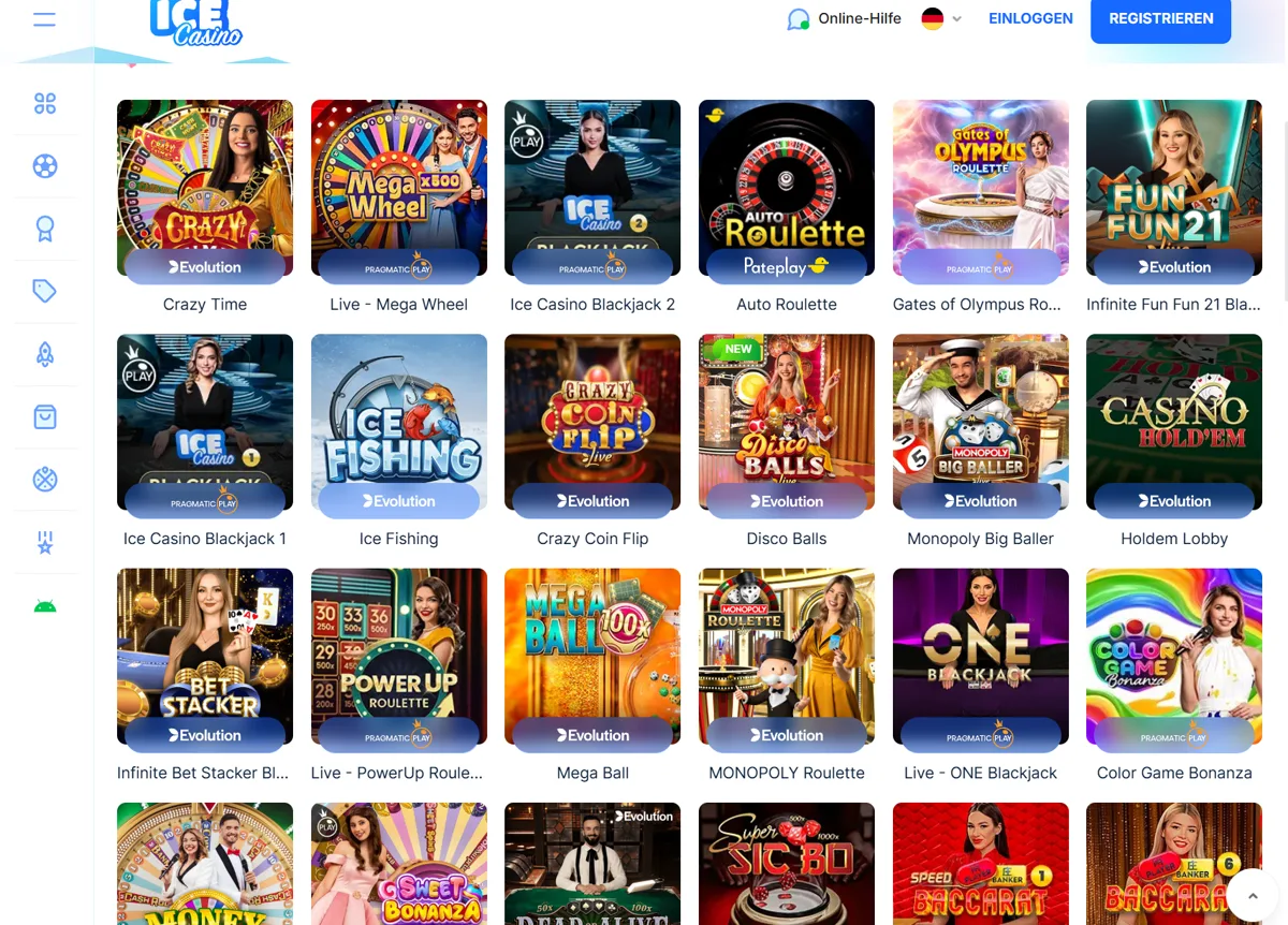 Deutsches Live-Casino im Ice Casino mit Crazy Time, Mega Wheel, Ice Casino Blackjack und Ice Fishing