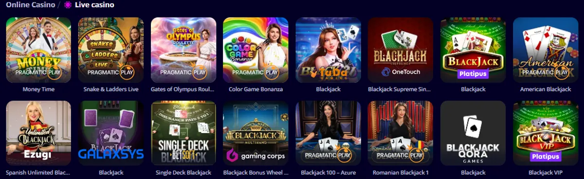 Live casino hos Slotoro Casino med Money Time, Color Game Bonanza og en række blackjackborde
