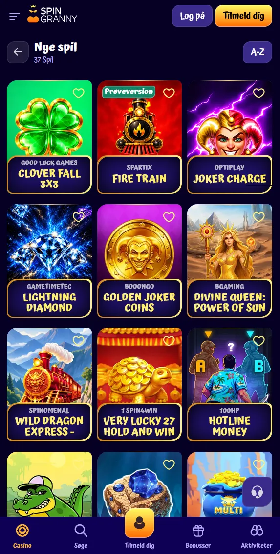 Nye spil hos SpinGranny på mobilen