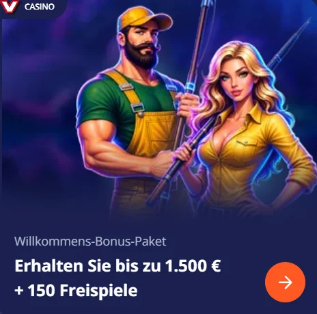 Willkommens-Bonus-Paket bei V.Vegas: bis zu 1.500 € plus 150 Freispiele